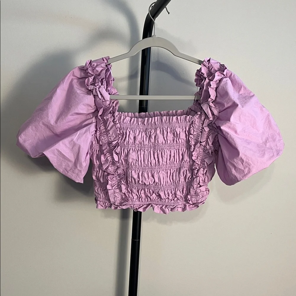 Revolve ENDLESS ROSE feeling fun puff sleeve top in lavender purple stretchy XS - Picture 5 of 10